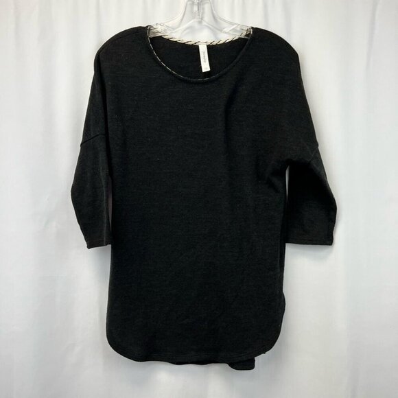 Honeyme Womens Casual Top Black 3/4 Sleeve Scoop Neck Round Hem Small - Picture 1 of 11